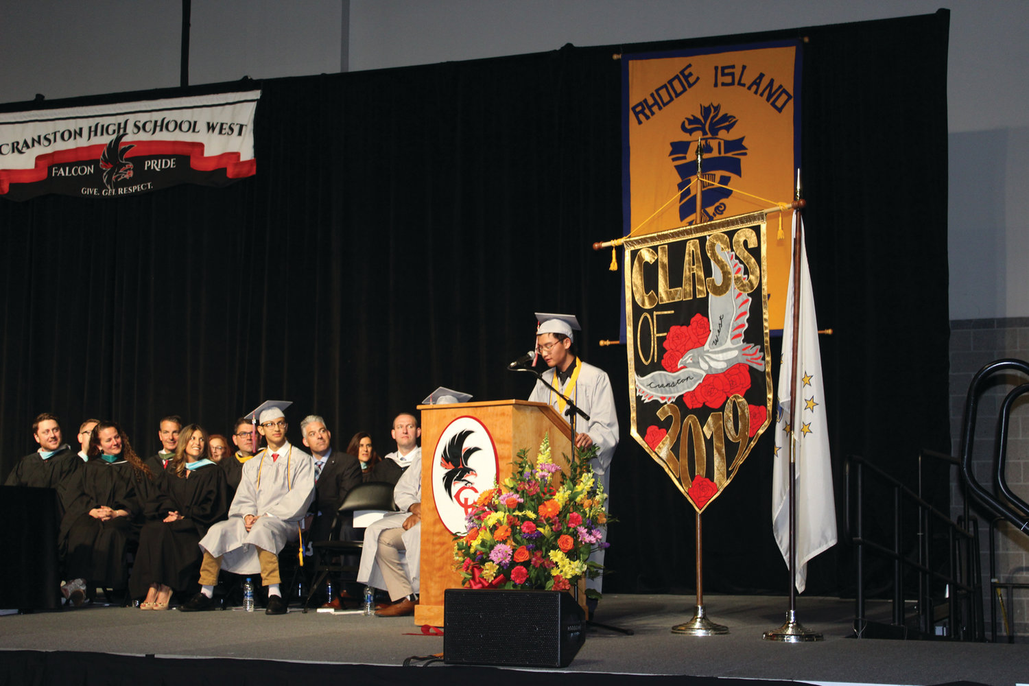 DUAL ROLES: Logan Chin had the opportunity to address the students in his role as both Student Council president and class salutatorian.